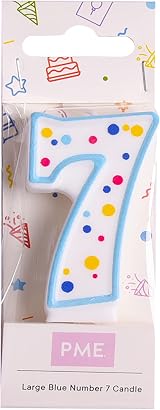 PME Blue Number 7 Candle 63 mm on Stick Multi-Coloured Polka Pots view 2