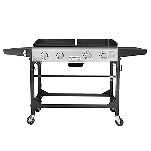 Royal Gourmet Portable Propane Gas Grill and Griddle Combo,4-Burner,Griddle Flat Top, Folding Legs,Versatile Outdoor Camping Stove with Side Table