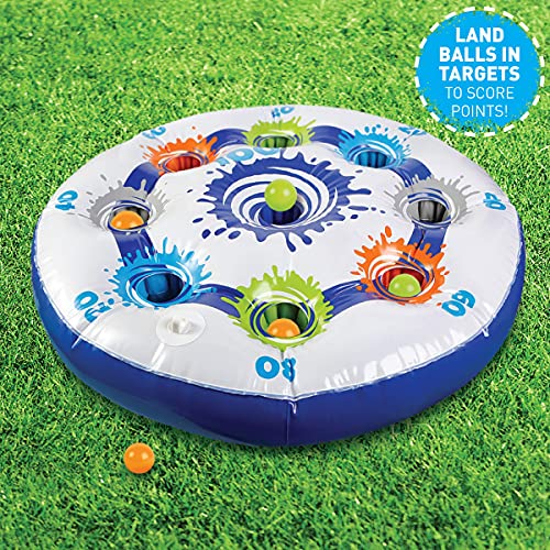 Discovery Kids Inflatable Target Toss Floating Pool Game with 10 Balls and Tether Rope, for