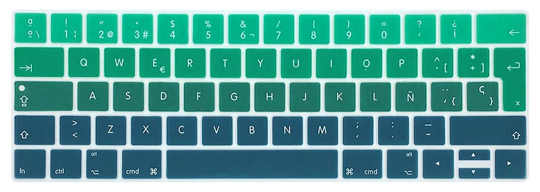 MMDW Spanish Language ESP Ombre Green Silicone Keyboard Cover for MacBook Pro 13 15 inch 2019 2018 2017 2016 with Touch Bar&Touch ID Model:A2159 A1989 A1706/A1990 A1707,European Version