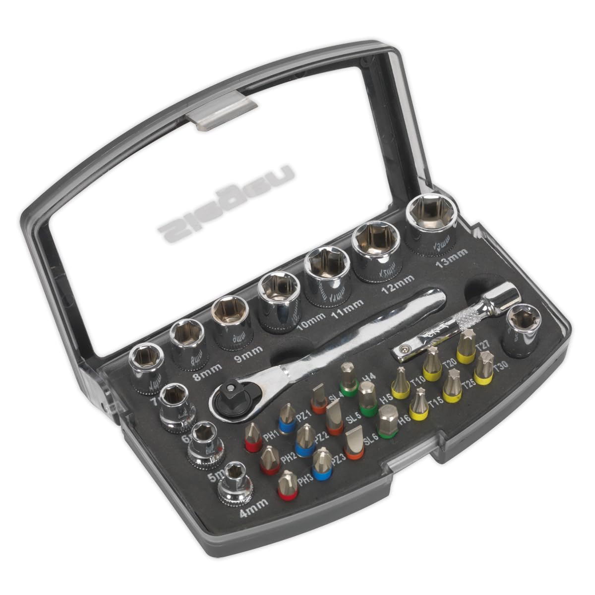 Sealey 1/4"Sq Drive Socket & Colour-Coded Bit Set 31pc - S01036