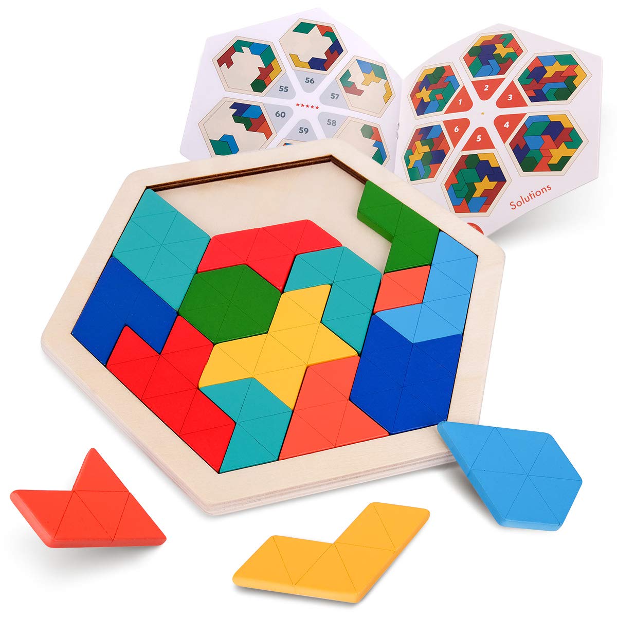 Coogam Wooden Kids Puzzle - Shape Pattern Block Brain Teaser Toy Geometry Logic IQ Game STEM Montessori Educational Gift for All Ages Challenge