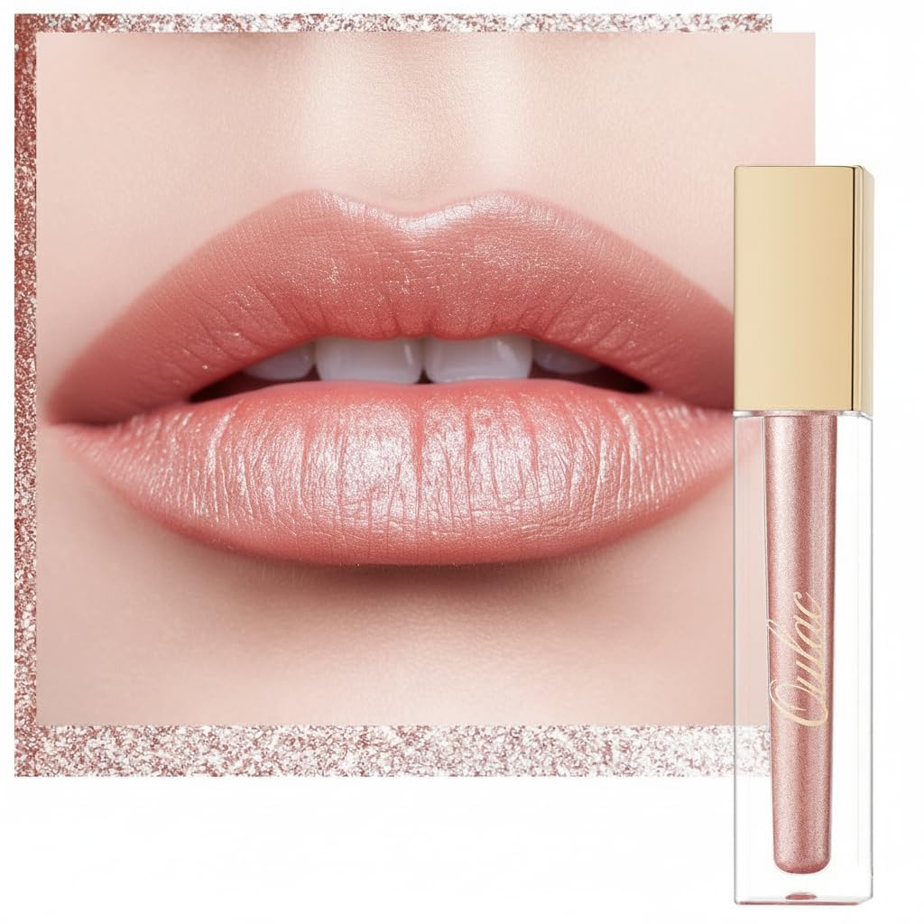 Oulac Metallic Liquid Nude Lip Stain - Lip Gloss & Eyeshadow 2 IN 1, Glitter Long Lasting Lip Color, Waterproof Eyeshadow, Non-Stick Cup Shimmer Lip, Diamond Lipstick for Women,Vegan, 4.5ml, MD01