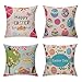 Easter Decorative Throw Pillow Covers - Set of 4 , 18 x 18 inch - Cute Easter Bunny & Eggs Pillowcase Holiday Home Decoration