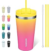 BJPKPK 18oz Stainless Steel Insulated Tumbler With lid And Straw Travel Coffee Thermal Tumblers Cup For Women And Men,Pink Yellow Rose