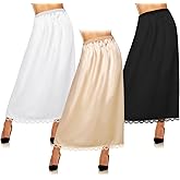 Mepase 3 Pcs Women's Half Slip Long Slip for Women Under Dress Lace Long Underskirt Anti Static Extender Skirt