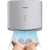 AIKE Air Wiper Compact Hand Dryer for Bathrooms, 110V Model AK2630S Silver | Blade Air 15S Dry Time, 1400W High Speed Jet Dryer, Compact Design and Easy Install for Home Bathroom, Small Business