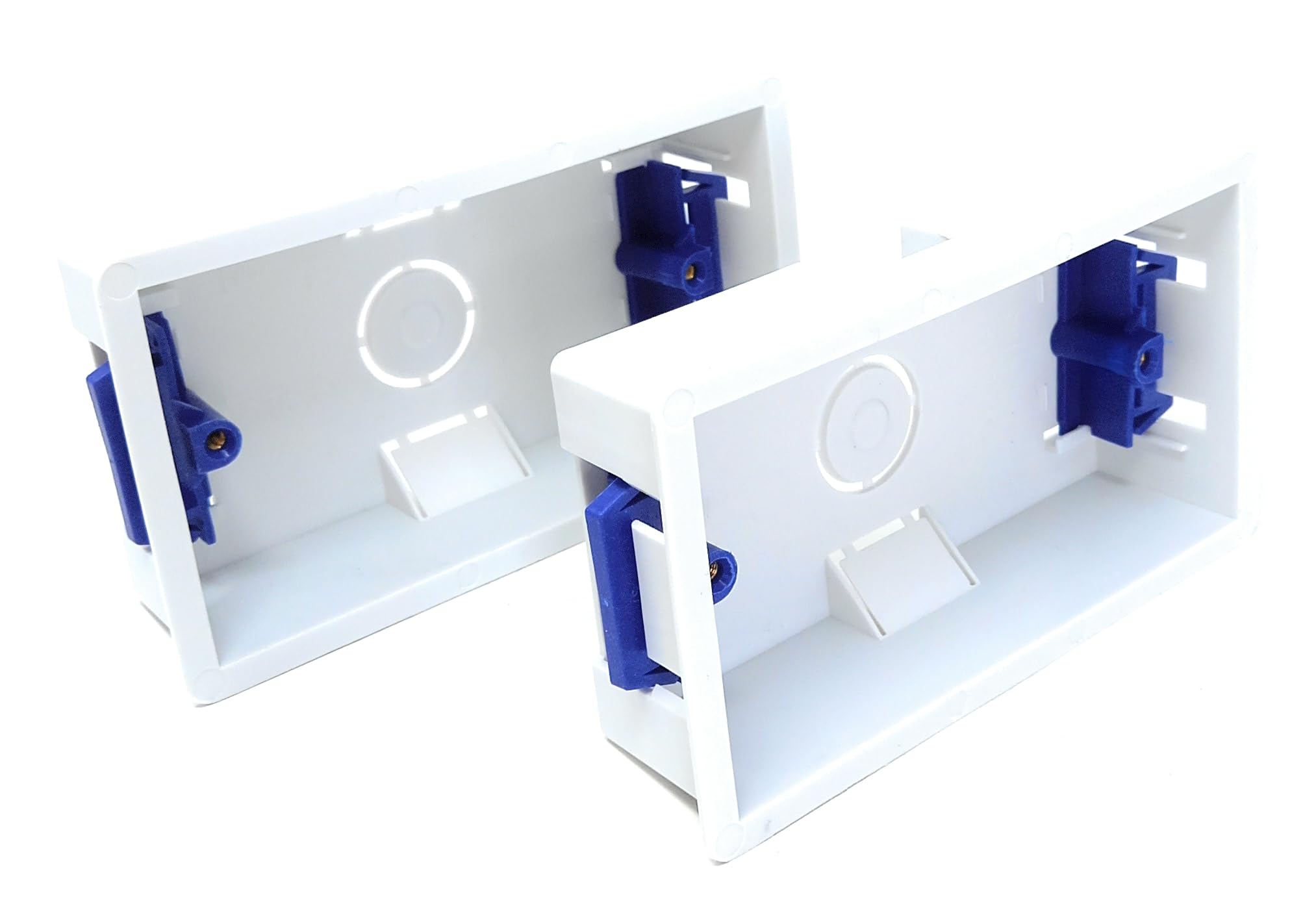 2pcs Dual 2 Gang Dry Lining Back Plasterboard Surface Pattress Box with Adjustable Lugs 35mm Deep, for Faceplate Set of 2