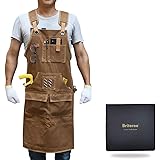 Briteree Woodworking Apron for Men, Gifts for Woodworker, with 9 Tool Pockets, Durable Waxed Canvas Work Apron