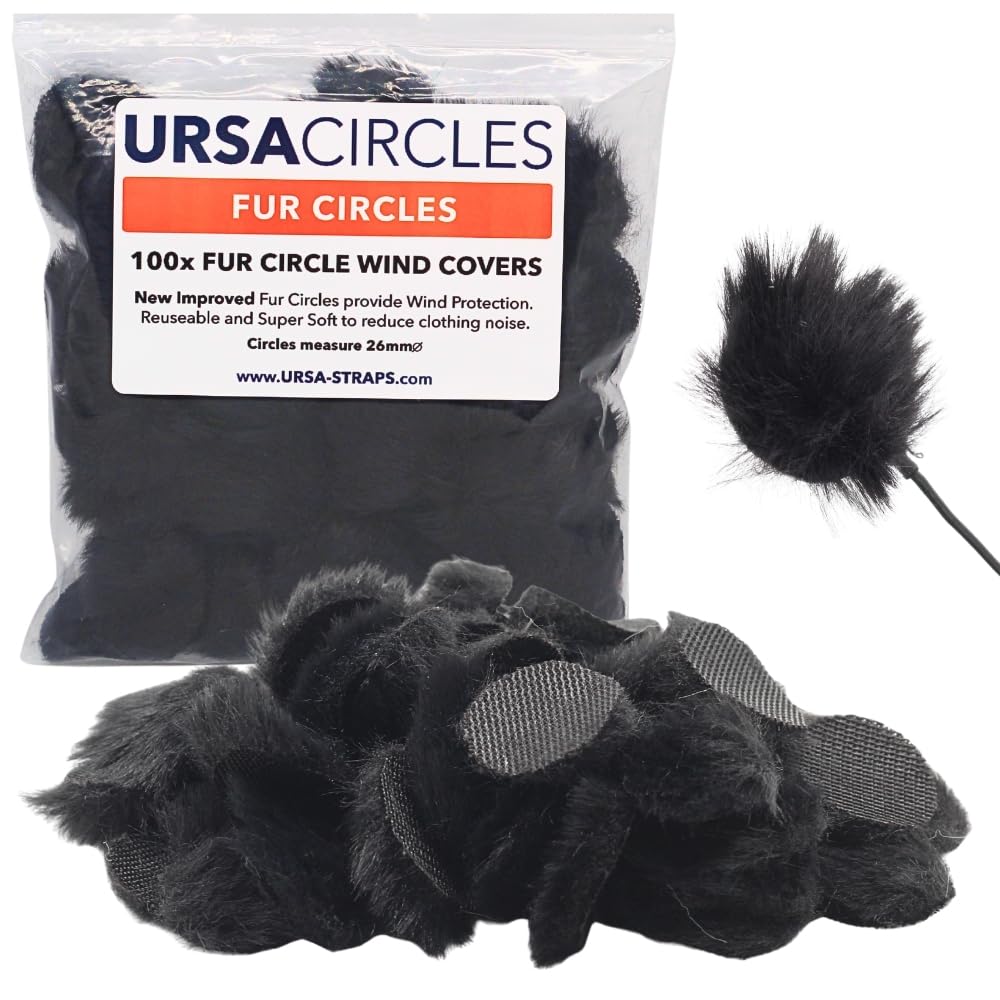 URSA Fur Circles - Mini Windshields for Lavalier/Lapel Microphones. Reduce Wind Noise & Clothing Rustle. Compatible with Sennheiser, RODE, Sanken, Tascam & More (100x Circles, Black) — image 1