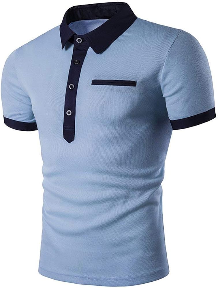 Men's Button Front Polo Shirt Summer Casual Tops Lapel Short Sleeve T Shirt Breathable Polo 