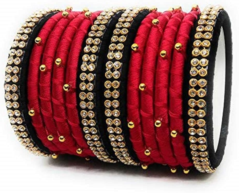 GOELX Silk Thread Bangles Red and Black Must Have Beautiful Bangles Set for Women