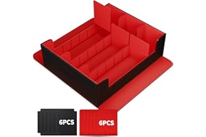 tombert Premium Card Storage Box for MTG PTCG, Large Capacity with 6 Dividers and 6 Insertable Cards, 2400+ PU Leather Commander Card Deck Case, Magnetic Closure Card Holder (Black&red)