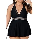 COCOPEAR Tankinis Mesh Plus Size Swimsuit for Women Color Block Tankini Tops Bathing Suits Adjustable Straps