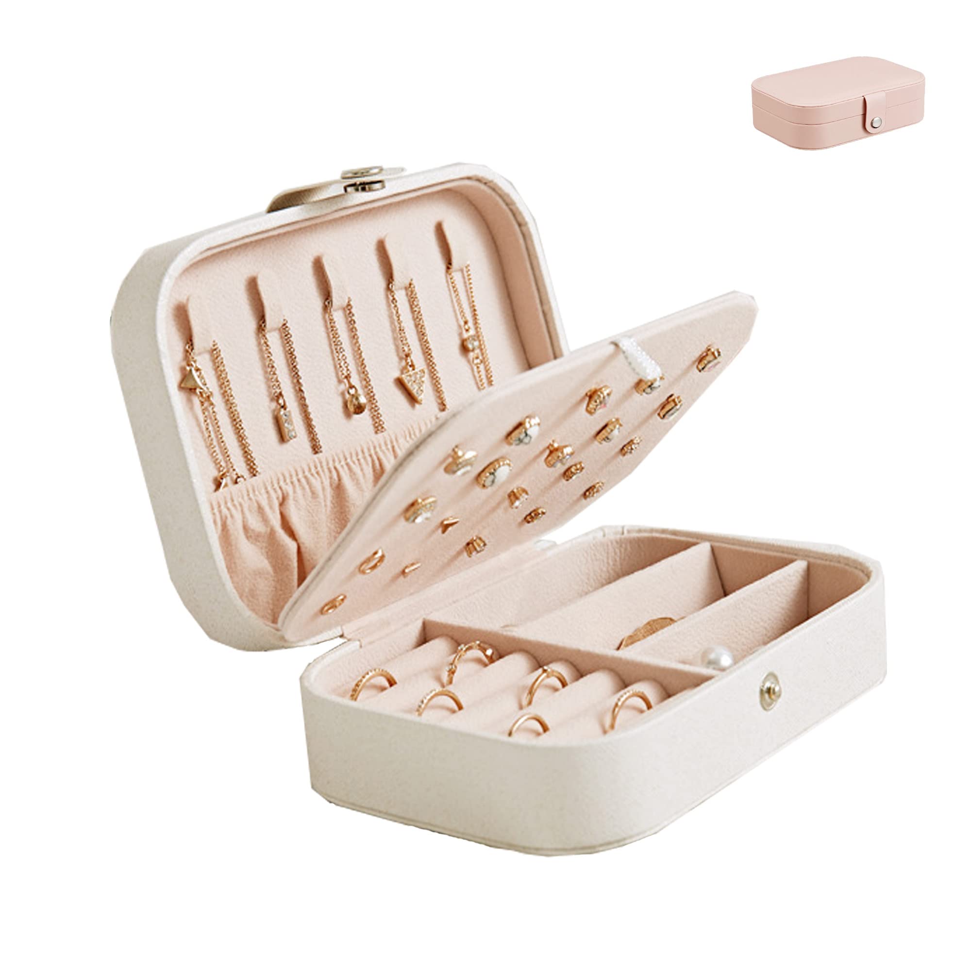 NC Jewellery Box Organiser, PU Leather Small Travel Jewelry Storage Case, Jewellery Gift Box for Earrings, Jewellery Gift Box for Birthday Anniversary, apply to Girls、Women、Mother, Daughter (Pink)