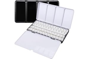 LOONENG Empty Watercolor Palette, Metal Watercolor Tin with Fold-Out Palette, Large Watercolor Tray Palette with 52 Empty Watercolor Half Pans for Plein Air Painting, Acrylic and Oil Painting
