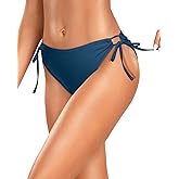 Zmart String Tie Side Bikini Bottoms - Women Full Coverage Swimsuit Bottom Mid Rise Mid Waist Swim Bathing Suit Bottom