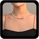 Andelaisi Boho Colorful Crystal Bead Necklace Choker White Seed Bead Strand Necklace Vintage Rice Beads Necklaces Rainbow Stone Choker Necklaces Jewelry for Women