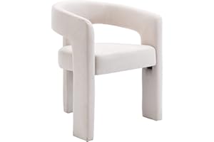 Wahson Linen Fabric Upholstered Open-Back Dining Chair, Modern Kitchen Armchair for Dining Room, Ivory
