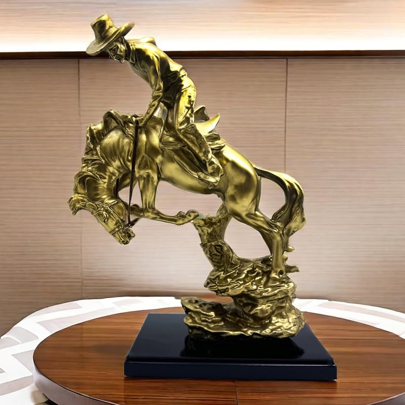 Photo 1 of 12 Inch Cowboy with Running Horse Statue Sculpture Frgurine for Home Office Living Room Desktop Decor Decoration Figurines Gold