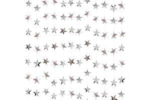 REOLAN Silver Star Garland Banner Decorations - 156 Feet Bright Silver Paper Garland Hanging Decorations, Glitter Star Bunting Banner for Wedding, Birthday, Holiday, Christmas Party