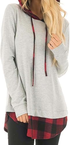 Download Toamen Femmes Sweat à Capuche O-Cou Manche Longue Treillis Tops Mélange de Coton Automne/Hiver Mode PDF