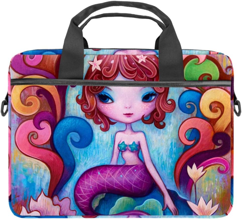 Watercolor Mermaid 14 Inch Laptop Sleeve Case Messenger Shoulder Bag Padded Nylon Shockproof Waterproof Briefcase for 13.4-14.5 Inch Notebook
