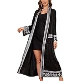 Daiwor Kout Silk Satin Robe for Women Long Kimono Robe Lightweight Floral Trim Bathrobe Luxury House Robes with Pockets