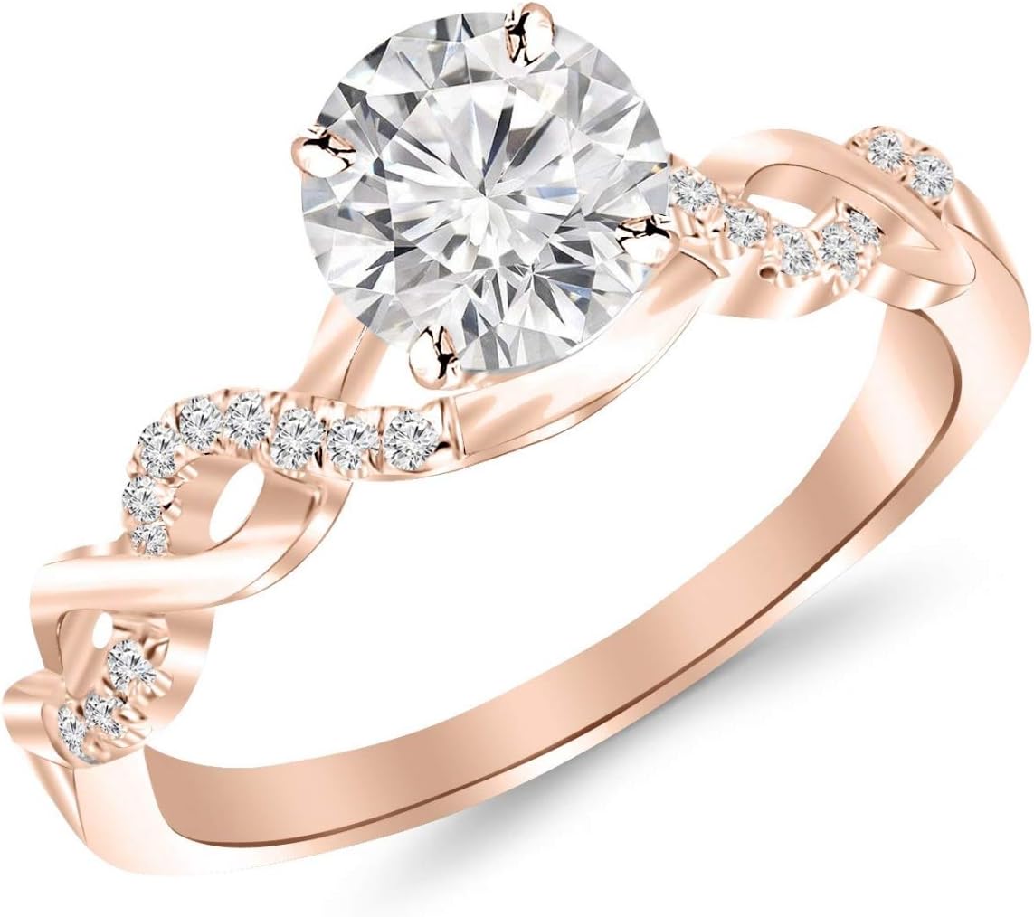 0.63 Carat Round Diamond 14K Gold Twisting Infinity Ring Ladies Engagement Wedding Band 0.5 Carat Solitaire Diamond Split Pave Set Stackable Ring For Women Jewelry For Her