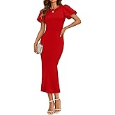 ZESICA Women's Summer Short Sleeve Bodycon Midi Dress 2026 Spring Elegant Formal Wedding Guest Cocktail Party Dresses