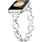 TAURI Metal Band for Apple Watch Bands 38/40/41/42mm, Adjustable Bling Diamonds Strap Fashion Cute Chain Thin Bracelet for iWatch SE 3/2, Series 9/8/7/6/5/4/3/2/1, Women- Silver