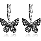 WASAIE Butterfly Hoop Dangling Earrings For Women,Crystal Rhinestone CZ Drop Earrings For Lady,Gold Plated Cubic Zirconia Earrings for Prom Wedding Brides