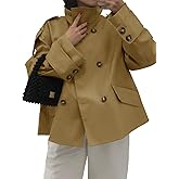 Tankaneo Womens Cropped Trench Coat Oversized Double Breasted Stand Collar Short Jacket Fall Casual Work Outerwear