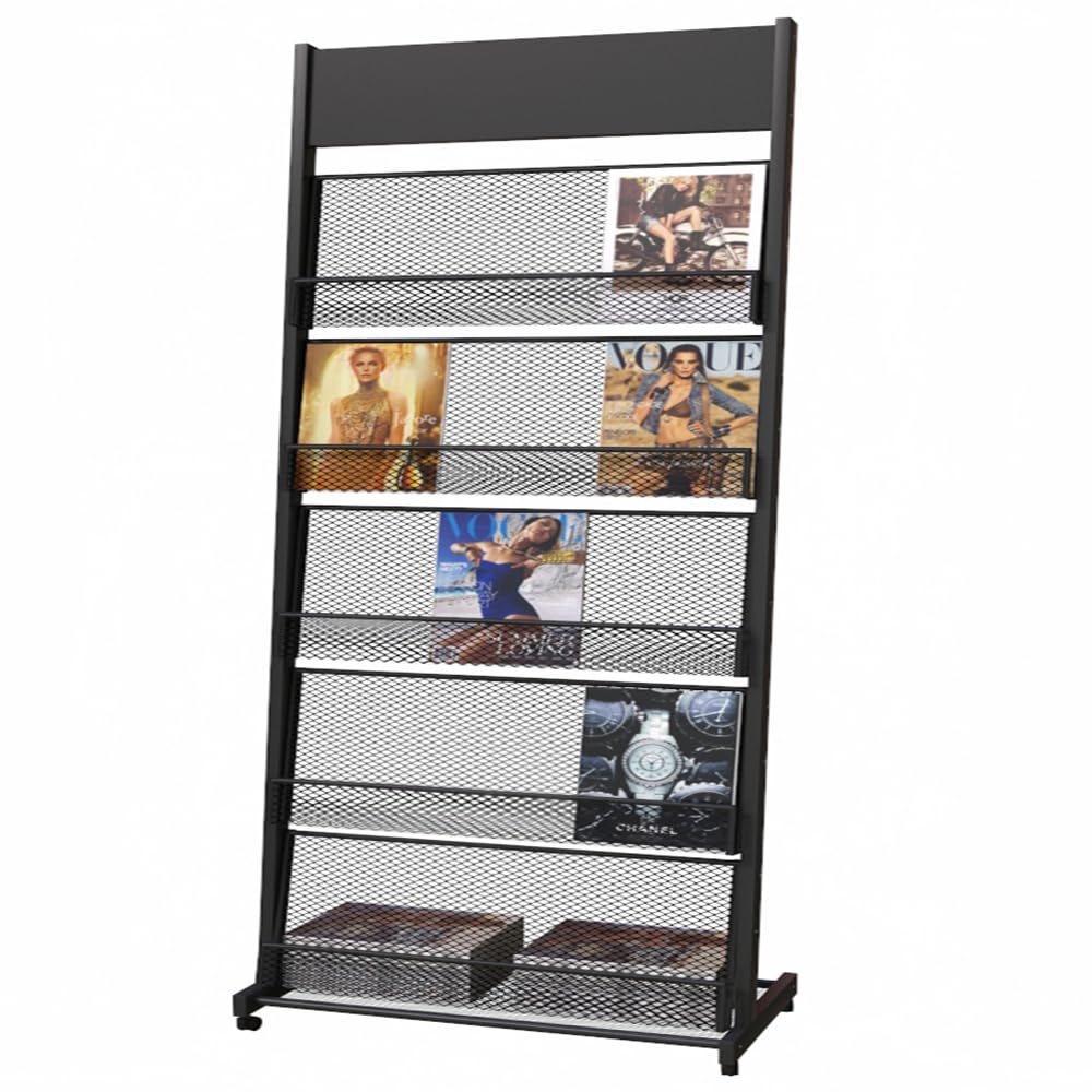 Photo 1 of Kroey Floor Magazine Rack brochure Display Stand for Offices and Public Reception Area?Literature Rack with 4 Universal Wheels (70"×27×13.8")