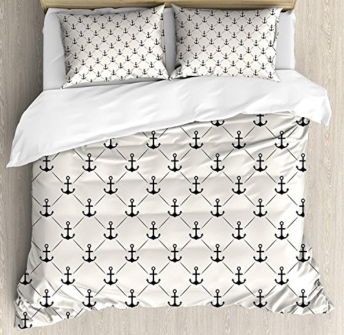 CHASOEA Anchor Bedding SetsAbstract Retro Nautical Style Motif Checkered Pattern Sailing Yachting Theme Duvet Cover Sets Off White Black Twin Bedding Comforter Cover Sets Soft Bedding Collections