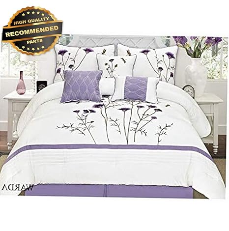 Gatton Premium New White Comforter Sets Lavender Purple 7 Pcs Embroidery King Style Collection Comforter 311012983