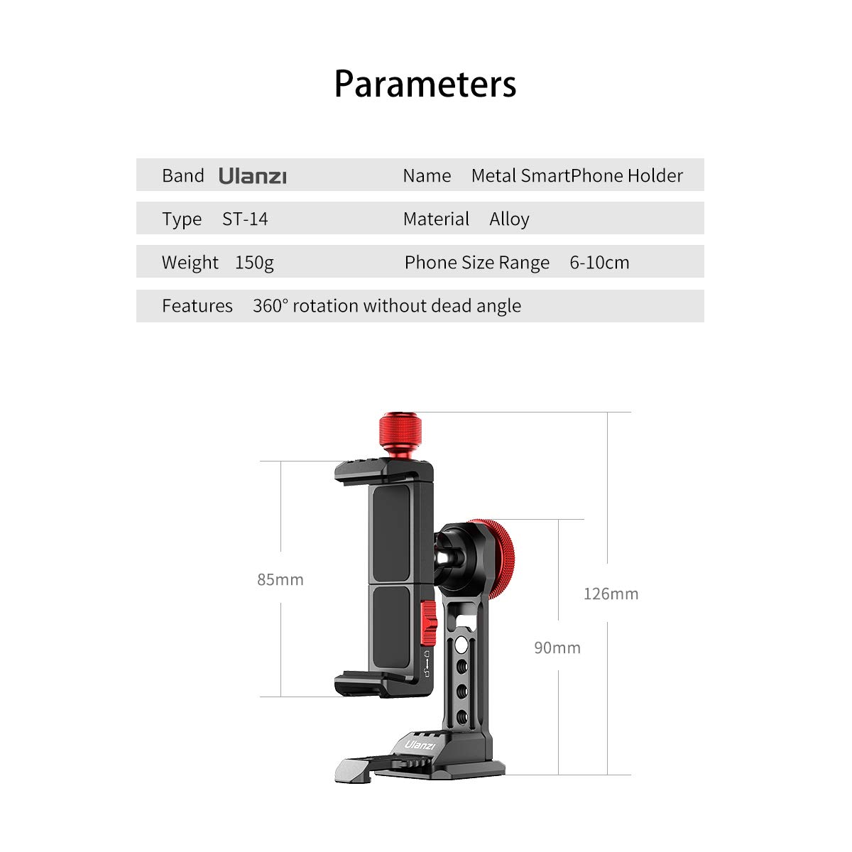 Cell Phone Tripod Mount, ULANZI ST-14 Smartphone Tripod Mount Adapter Aluminum with Cold Shoe, 360° Cell Phone Stand Holder Clamp for iPhone16 15 14 13 12 11 Max Pro iPhone X XR Xs 6 7 Plus