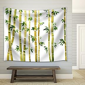 Illustration - Watercolor Bamboo Grove, Fresh Bamboo stalks, Green Bamboo Forest, Hand Drawn Illustration - Fabric Wall Tapestry Home Decor - 51x60 inches