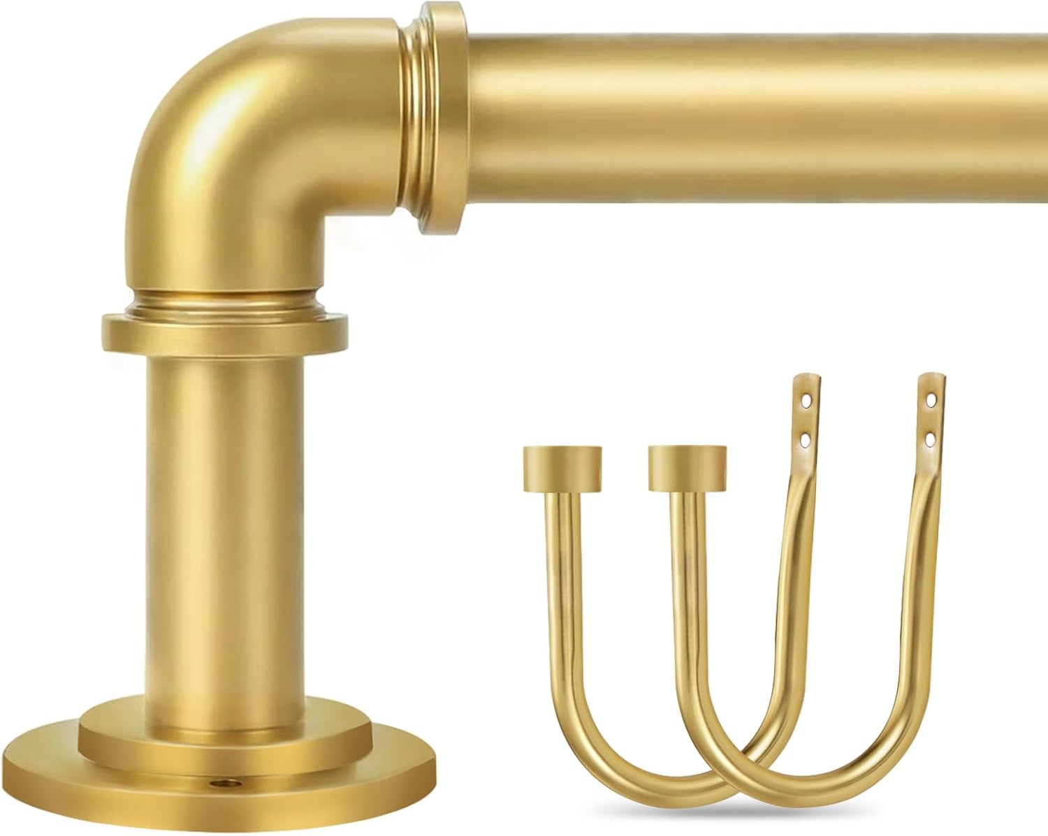 Window Treatment Hardware - Gold Curtain Rod for Windows 48 to 84 inch with 2pcs Curtain Holdbacks, Wrap Around Blackout Curtain Rod, Ceiling Mount Curtain Rod, 1 Inch Industrial Curtain Rod for Outdoor, Indoor, 36-88