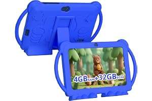 HOTTABLET Kids Tablet 7 inch Android, 4GB RAM 32GB ROM, 1TB Expandsion, with Parental Control, WiFi, Bluetooth, Dual Camera with Silicone Case, 1PCS (Blue)