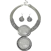 KDLUN African Statement Necklace Earrings Set For Women Tribal Fashion Costume Jewelry Sets Big Resin Pendant Necklace Collar Choker Handmade Accessories
