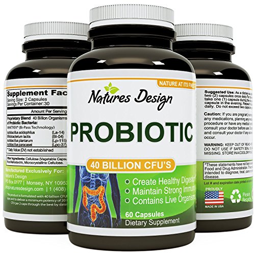 Pure Probiotics Formula with Extra Strength for Men & Women, Highest Grade and Quality Ingredients - All Natural Supplement & Guaranteed By Natures Design