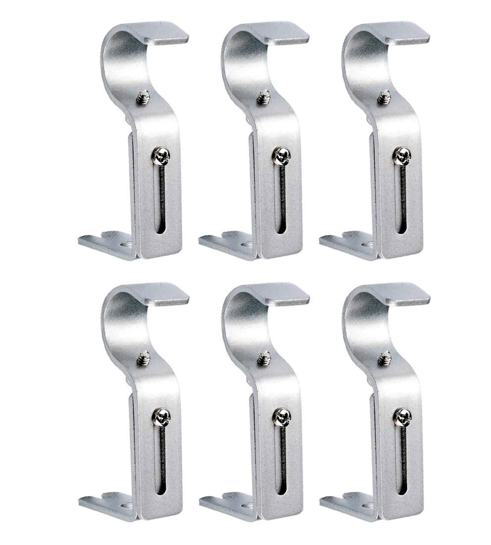 POFET 2 Set / 6pcs Curtain Rod Brackets Set, Heavy Duty Adjustable Curtain Rod Brackets Rod Holders Adjustable - Silver