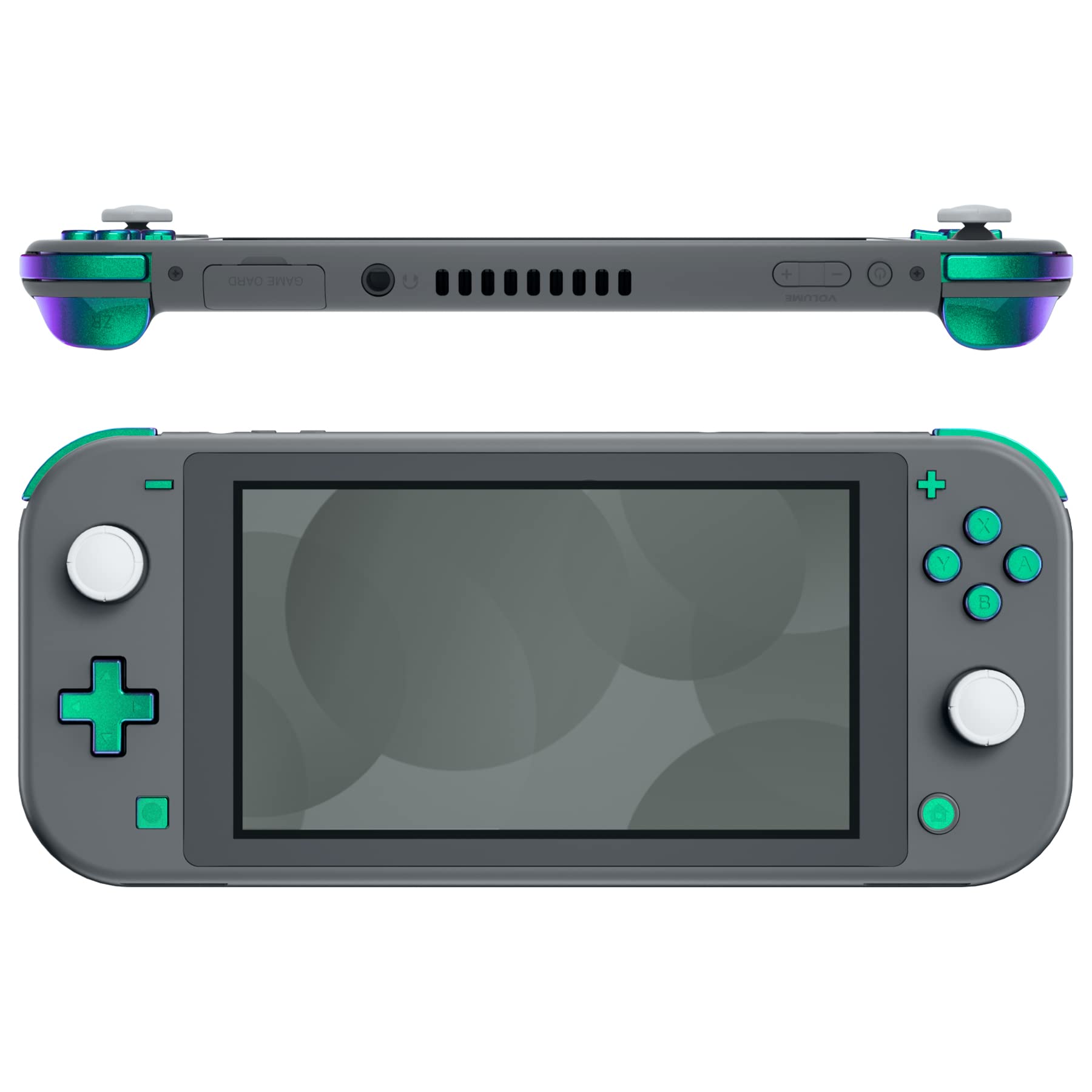 eXtremeRate Chameleon Green Purple Glossy Replacement ABXY Home Capture Plus Minus Keys Dpad L R ZL ZR Trigger for Nintendo Switch Lite, Full Set Buttons Repair Kits w/ Tools for Nintendo Switch Lite