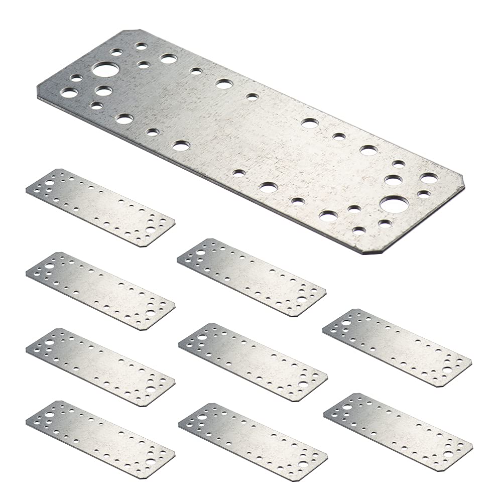 VHG Flat Connecting Joining Plates - Pack of 10 pcs (180 x 65 x 2) Heavy Duty Perforated Brackets, Galvanised Steel Sheet Braces, Metal Timber Fixing Repair Connector