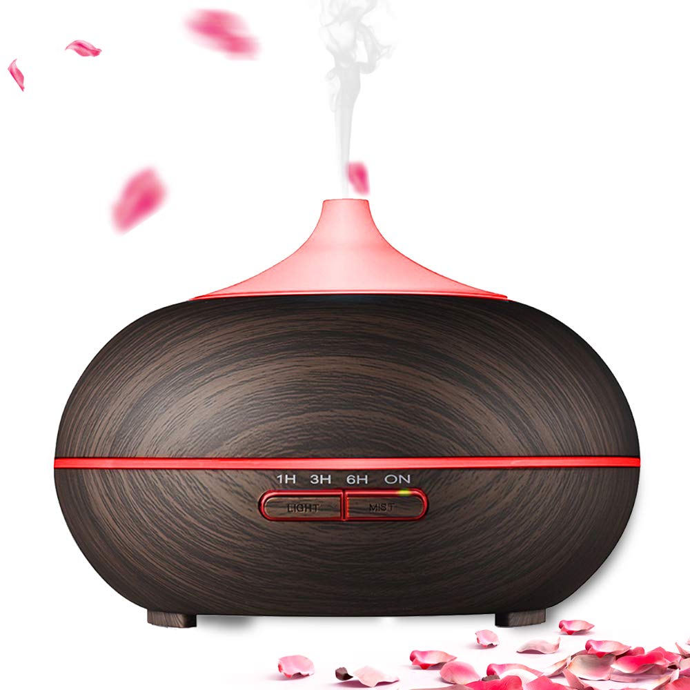 POWERIVER Aroma Essential Oil Diffuser 300ml for Aromatherapy with Adjustable Mist Modes Humidifiers with Auto Shut-off, Changing Colored LED Lights for Home, Spa, Baby Room, Office (24 Black)
