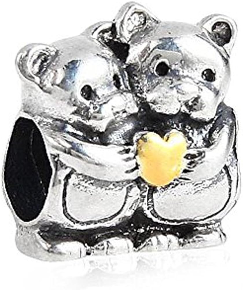 Two Bears Hug Charm 925 925 Sterling Silver Fits