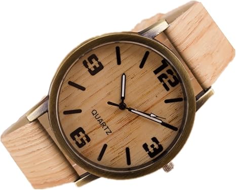 Tic-Tac^^ reloj mujeres hombres, grano de madera piel sintética reloj pulsera