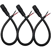 0.8FT DC Pigtail Cable 5.5mmx2.1mm Female 12V/24V Barrel Connector Maintenance Power Cord 16AWG for CCTV Security Camera LED Strip Solar Panel 3pcs