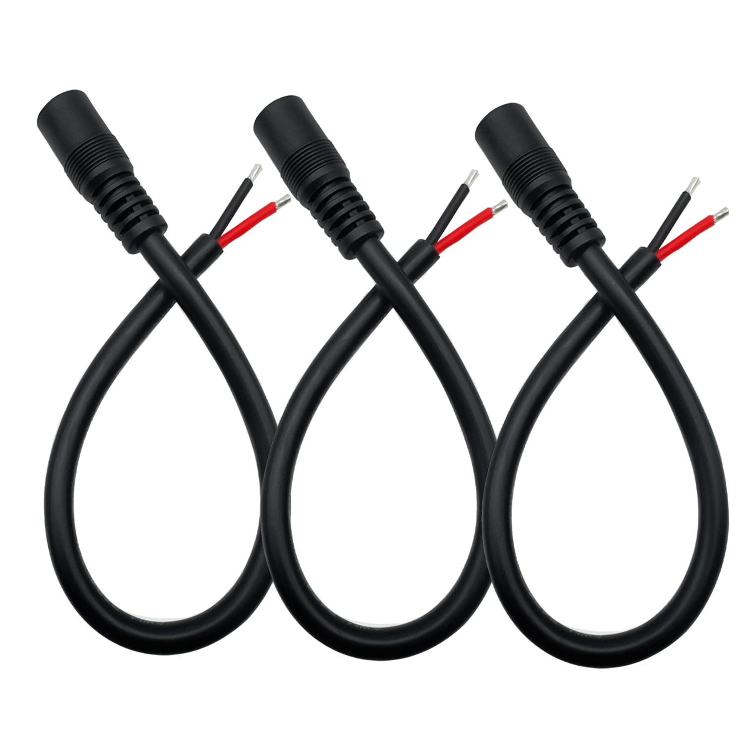 View 1 of 0.8FT DC Pigtail Cable 5.5mmx2.1mm Female 12V/24V Barrel Connector Maintenance Power Cord 16AWG for CCTV Security Camera LED Strip Solar Panel 3pcs